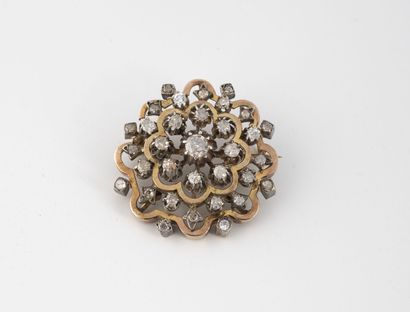 Yellow gold (750) and silver (800) brooch...