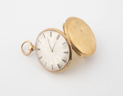 Yellow gold (750) flat pocket watch with...