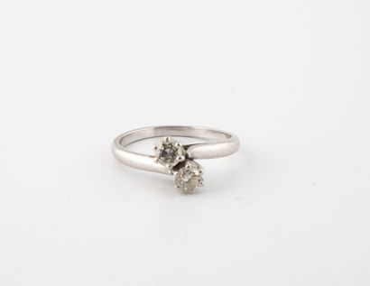 Rhodium-plated yellow gold ring Toi et Moi,...
