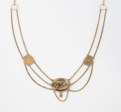 Yellow gold (750) drapery necklace with three...
