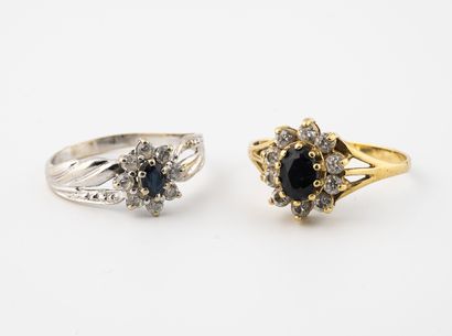 Two yellow gold (750) or rhodium-plated yellow...