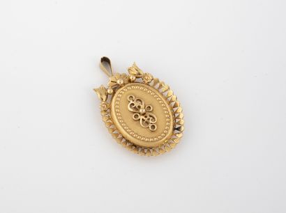 Yellow gold (750) oval pendant with stylized...