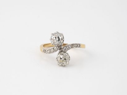 Yellow and white gold (750) Toi et Moi ring...