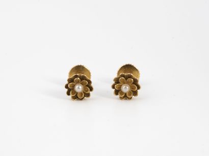 Paire de clous d'oreilles en or jaune (750)...