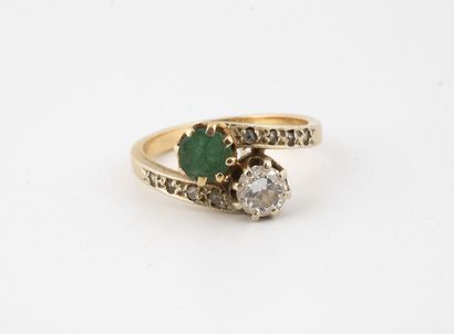 Yellow gold (750) Toi et Moi ring, set with...