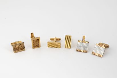 Lot of three pairs of gilded metal cufflinks,...