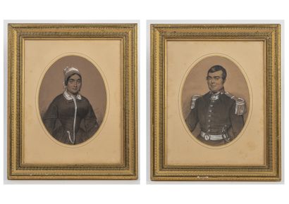 PIDOUX (XIXème)
Portraits d'un homme en officier...