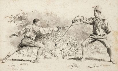 Maurice LELOIR (1853-1940)
Le duel à l'épée.

Lavis...
