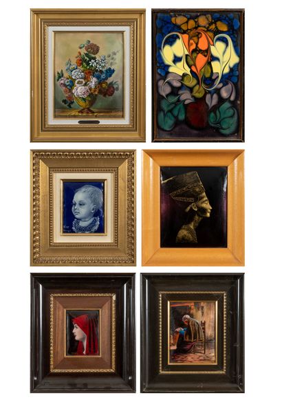 Lot of 6 enamelled copper plates:

- René...