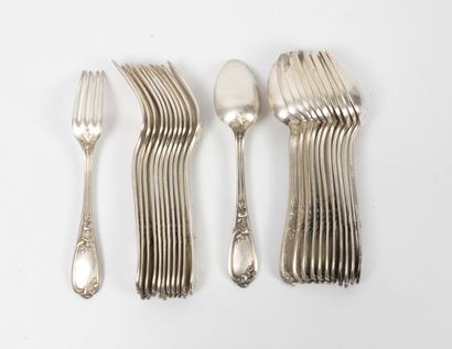 Set of silver plated cutlery including :...