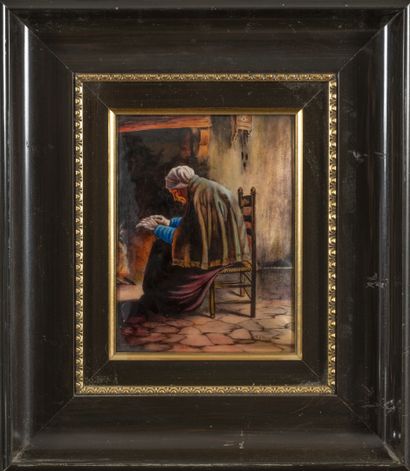 Lot of 6 enamelled copper plates:

- René...