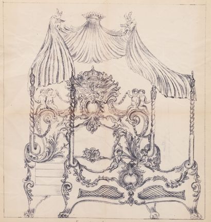Canopy bed with putti, rocaille motifs, eagles...