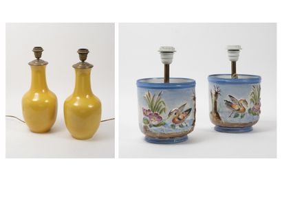 Pair of vases in baluster in yellow enamelled...