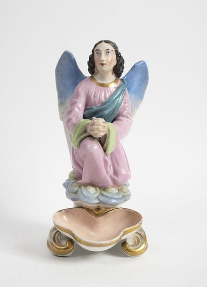 Angel stoup.

Subject in polychrome porcelain...