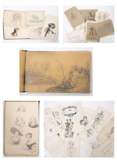 ECOLES DU XIXÈME SIÈCLE
Lot of various drawings,...