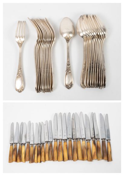 Set of silver plated cutlery including :...