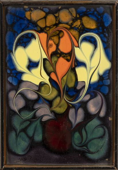 Lot of 6 enamelled copper plates:

- René...