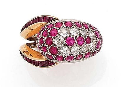 Bague en or jaune (750) et platine (950)...