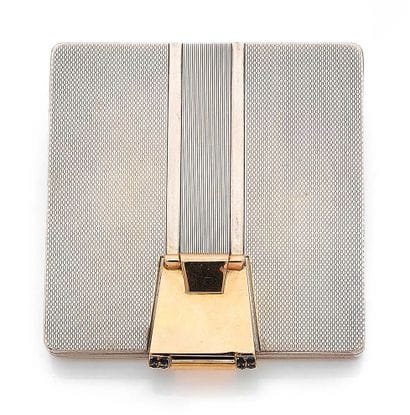 Square silver (950) powder case with guilloche...