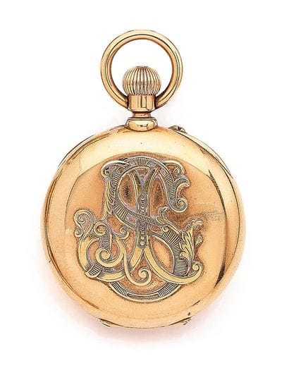 Pocket watch in yellow gold (750).
Back cover...