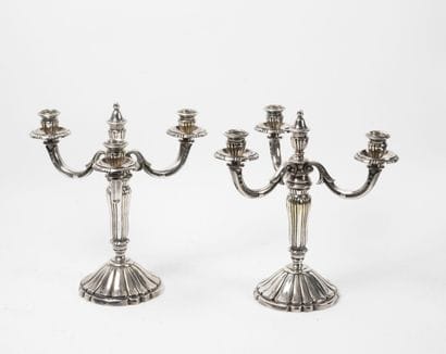 CHRYSALIA
Pair of candelabras in silvered...