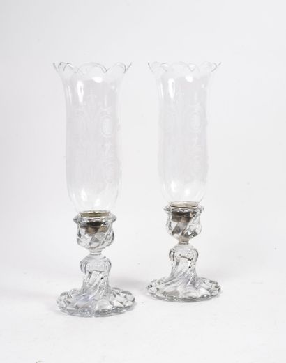 BACCARAT
Pair of candlesticks.

Blown-molded...