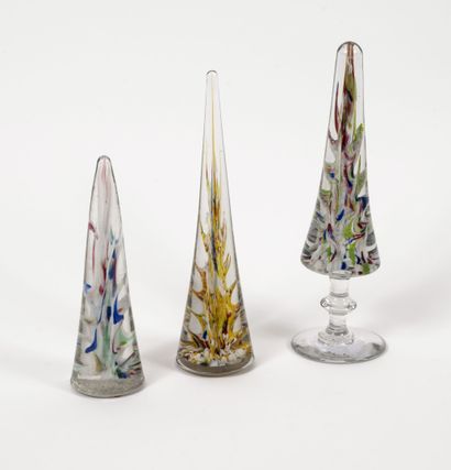 Three cones out of colorless glass with polychrome...