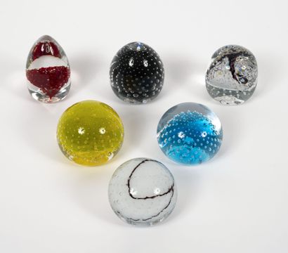 Six paperweights, of forms ball or obusal,...