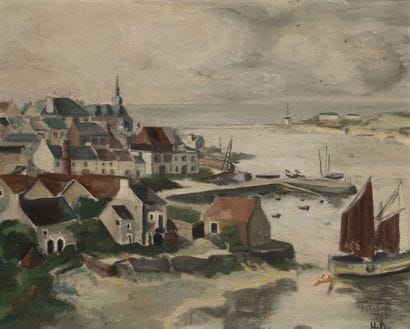 HELU (XXème siècle)
Le port.

Huile sur carton.

Signé...