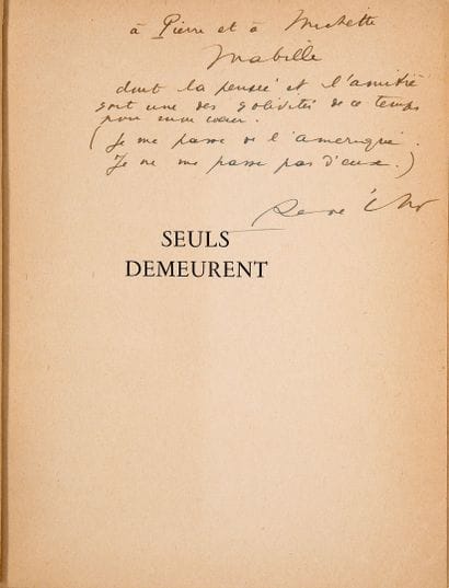 CHAR René (1907-1988).

Seuls demeurent (Paris,...
