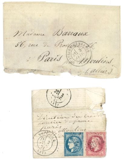 WAR OF 1870.

2 letters by ball of Moulins...
