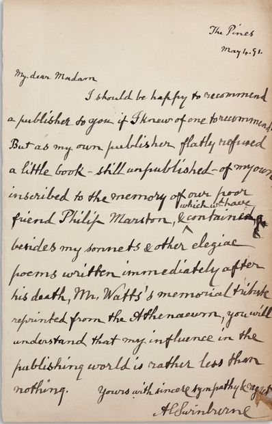SWINBURNE Algernon Charles (1837-1909).

L.A.S.,...