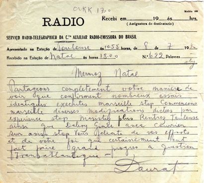 [MERMOZ Jean (1901-1936) aviator].

10 telegrams...