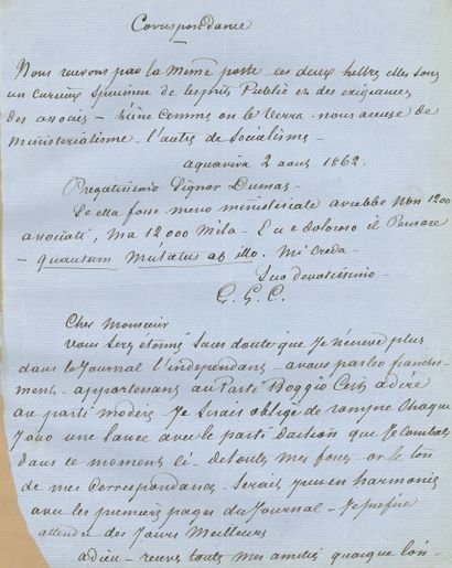 DUMAS father Alexandre (1802-1870).

MANUSCRIT...