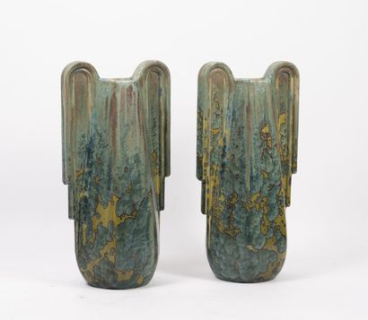 PIERREFONDS
Pair of vases.

Enameled stoneware...