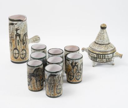 Joël BAUDOUIN (1930-2013)
Service with orangeade.

Ceramic...
