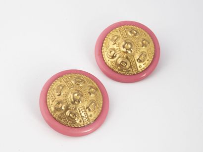 Pair of ear clips in pink resin adorned with...