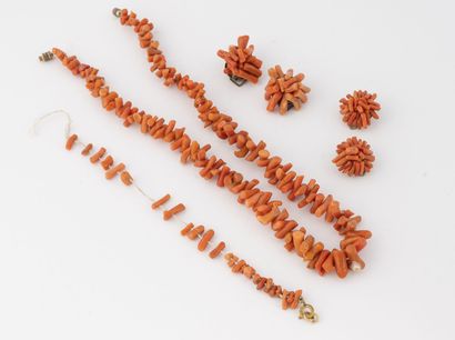 Set (recomposed) of red-orange coral sticks,...