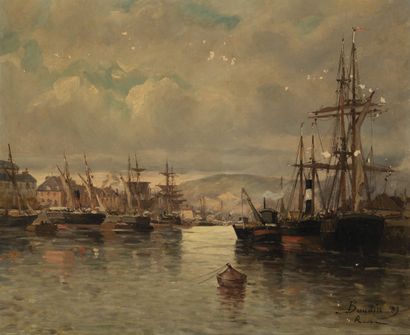 Vue du port.
Huile sur toile.
Porte une signature...