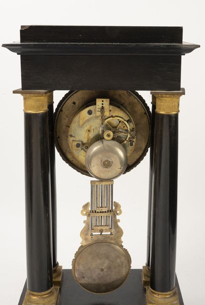 Portico clock in blackened wood veneer and...