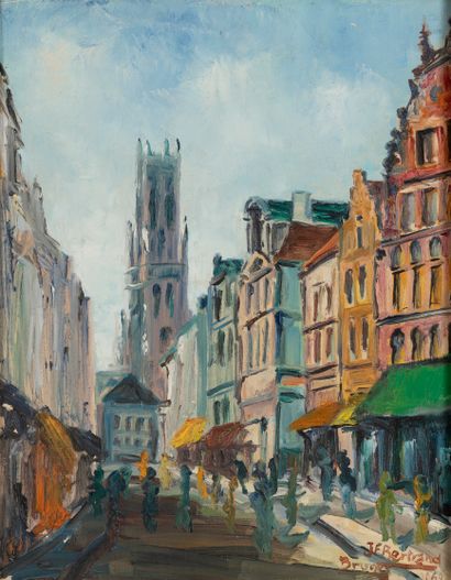 JF BERTRAND
Bruges.
Huile sur toile.
Signée,...