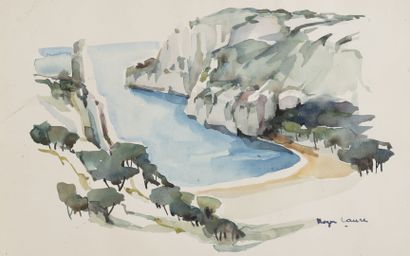 Paysage maritime. 
Aquarelle.
Porte une signature...