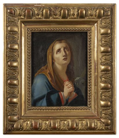 Ecole XIX ème siècle. 
Femme en prière.
Huile...