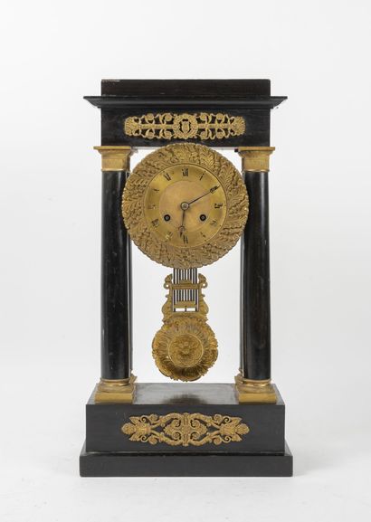 Portico clock in blackened wood veneer and...