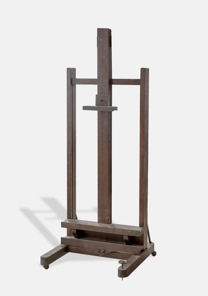 Important oak workshop easel with mechanical...