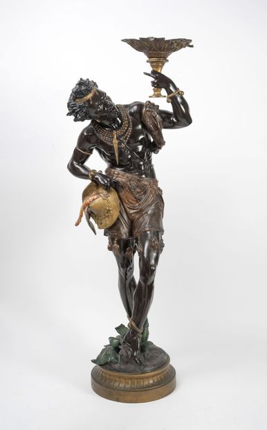 Nubian holding a hat, forming a torch-holder,...