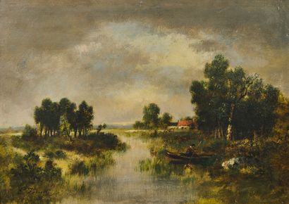 Paul VERNON (1796-1875)
Fisherman on a pond....