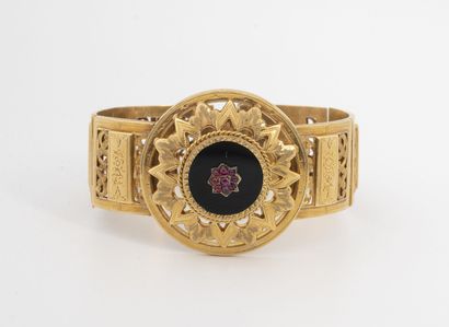 Yellow gold bracelet (750) openwork articulated...