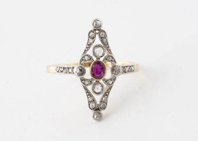 Yellow gold (750) and platinum (850) marquise...
