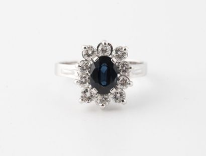 Daisy ring in white gold (750) centered on...